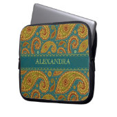 Retro Paisley Pattern Worm Tones Monogram Laptopschutzhülle (Vorderseite Links)