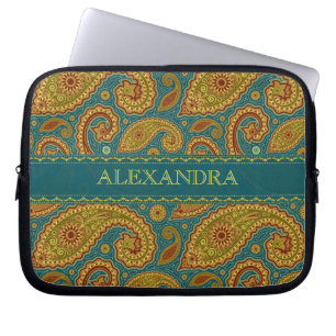 Retro Paisley Pattern Worm Tones Monogram Laptopschutzhülle