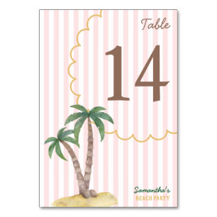 Retro Palm Beach Rosa Streifen Tropical Junggesell Tischnummer
