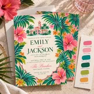 Retro-Palm-Beach-Tropische-Hochzeit Einladung