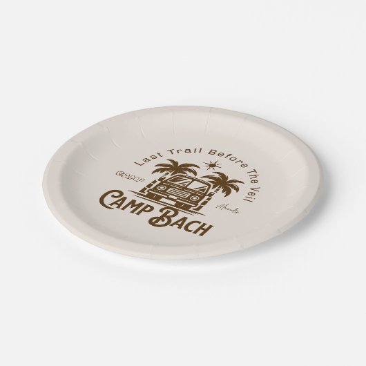 Retro Palm Camper - Boho Bachelorette Wochenende Pappteller (Schrägansicht)
