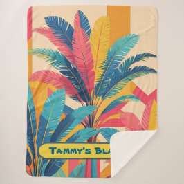 Retro Palm Leaf Personalized Blanket with Name Sherpadecke