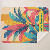 Retro Palm Leaf Personalized Blanket with Name Sherpadecke (Vorderseite (Horizontal))