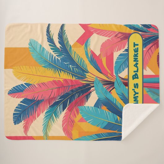 Retro Palm Leaf Personalized Blanket with Name  Sherpadecke (Vorderseite (Horizontal))
