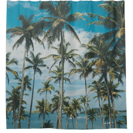 Retro Palm Ocean Silhouette Duschvorhang (Vorderseite)