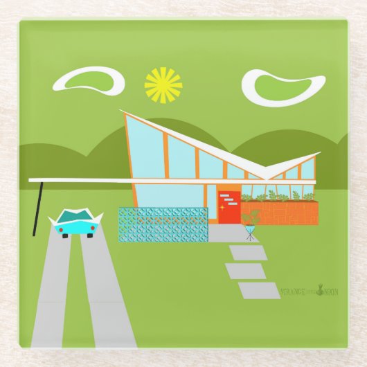 Retro Palm- Springhaus-Glas-Untersetzer Glasuntersetzer (Vorderseite)