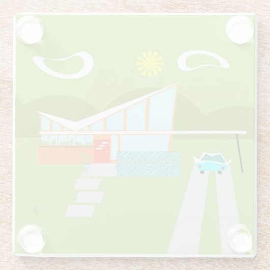 Retro Palm- Springhaus-Glas-Untersetzer Glasuntersetzer (Rückseite)