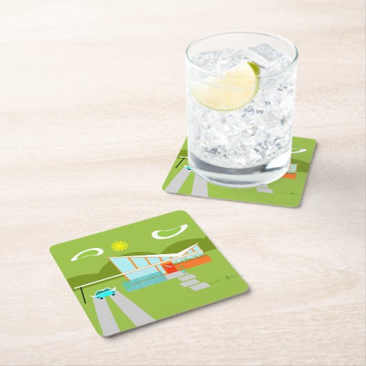 Retro Palm- Springhaus-harter PapierUntersetzer Rechteckiger Pappuntersetzer (Vor Ort)