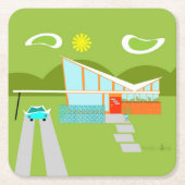 Retro Palm- Springhaus-harter PapierUntersetzer Rechteckiger Pappuntersetzer (Vorderseite)