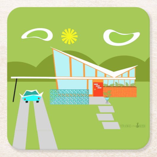 Retro Palm- Springhaus-harter PapierUntersetzer Rechteckiger Pappuntersetzer (Vorderseite)