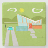 Retro Palm- Springhaus-Marmor-Stein-Untersetzer Steinuntersetzer (Vorderseite)