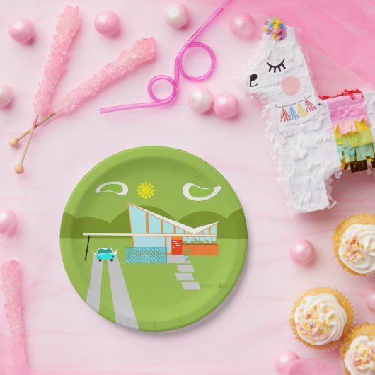 Retro Palm- Springhaus-Papier-Teller Pappteller (Party)