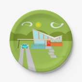 Retro Palm- Springhaus-Papier-Teller Pappteller (Vorderseite)