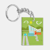 Retro Palm- Springhaus-Quadrat-Schlüsselanhänger Schlüsselanhänger (Vorderseite links)