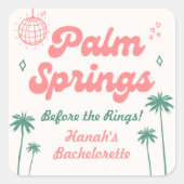 Retro Palm Springs Bachelorette Quadratischer Aufkleber (Vorderseite)
