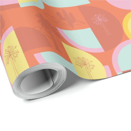 Retro Palm Springs Cactus Gift Wrap Paper Geschenkpapier (Rolleneckpunkt)
