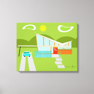Retro-Palm-Springs-Haus auf Leinwand