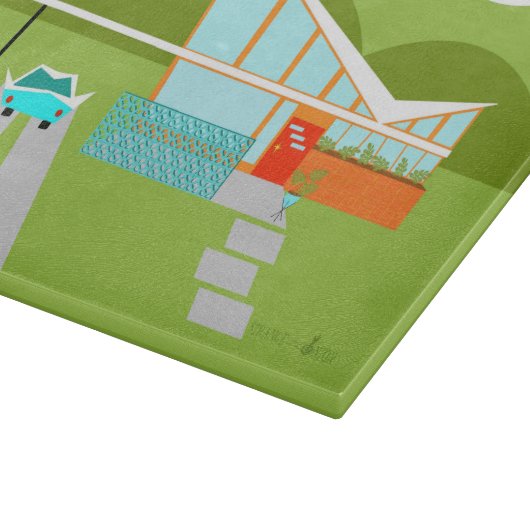 Retro Palm Springs-Haus-Glasschneiden-Brett Schneidebrett (Ecke)