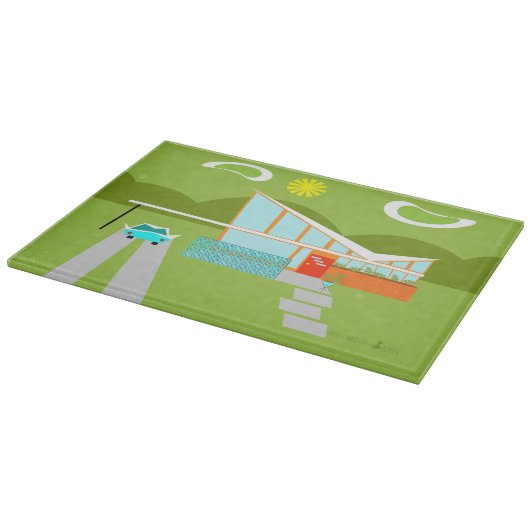 Retro Palm Springs-Haus-Glasschneiden-Brett Schneidebrett (Ecke)