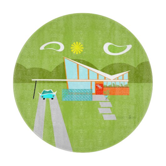 Retro Palm Springs-Haus-Glasschneiden-Brett Schneidebrett (Vorderseite)