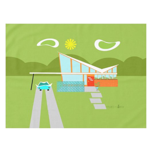 Retro Palm Springs-Haus-Tischdecke Tischdecke (Vorderseite (Horizontal))