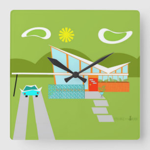 Retro-Palm-Springs-Haus-Wanduhr Quadratische Wanduhr
