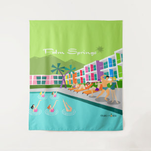 Retro-Palm-Springs-Hotel-Tapete Wandteppich