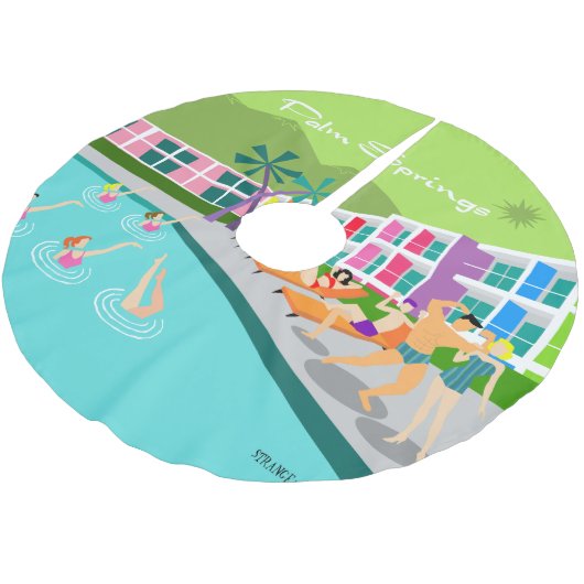 Retro Palm Springs Hotel Tree Skirt Polyester Weihnachtsbaumdecke (Schrägansicht)