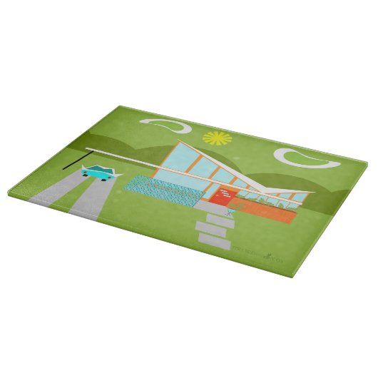 Retro Palm Springs House Glashütte Schneidebrett (Ecke)