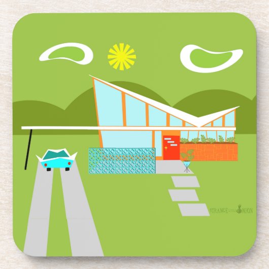 Retro Palm Springs House Hard Plastic Untersetzer (Vorderseite)