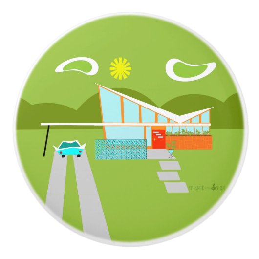 Retro Palm Springs House Keramik Knock Keramikknauf (Vorderseite)