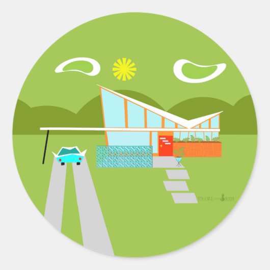 Retro Palm Springs House Round Stickers (Vorderseite)