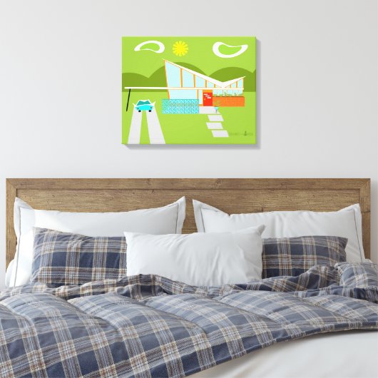 Retro Palm Springs House Wrapped Canvas Leinwanddruck (Insitu (Schlafzimmer))