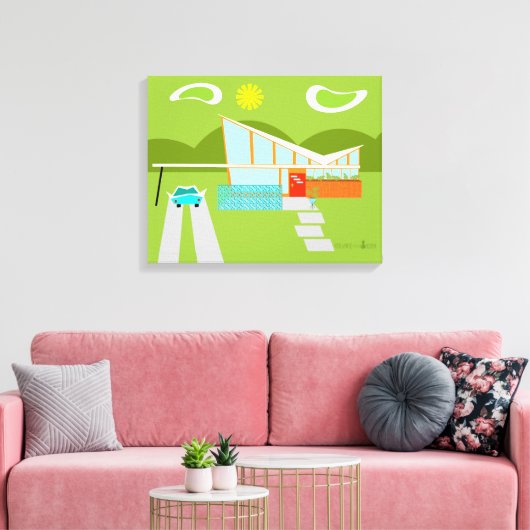 Retro Palm Springs House Wrapped Canvas Leinwanddruck (Insitu (Wohnzimmer))