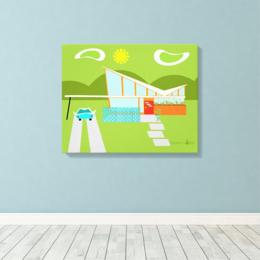 Retro Palm Springs House Wrapped Canvas Leinwanddruck (Insitu (Holzboden))