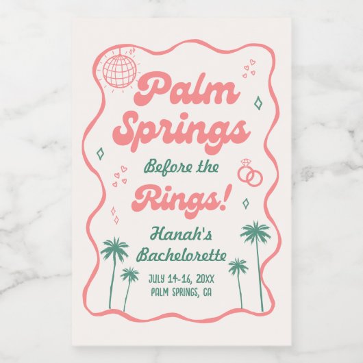 Retro Palm Springs Junggeselinnen-Abschied Weinetikett (Einzelnes Label)