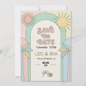 Retro Palm Springs Save the Date | Groovy  Einladung (Vorderseite)