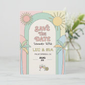 Retro Palm Springs Save the Date | Groovy  Einladung (Stehend Vorderseite)