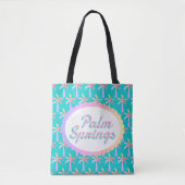 Retro Palm Springs Türkis Blue Tropical Palms Tasche (Vorderseite)