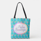 Retro Palm Springs Türkis Blue Tropical Palms Tasche (Rückseite)