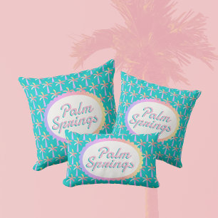 Retro Palm Springs Türkis Tropical Palms Lendenkissen