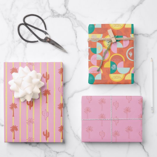 Retro Palm Springs Wrapping Paper Set 5 Geschenkpapier Set (Vorderseite)