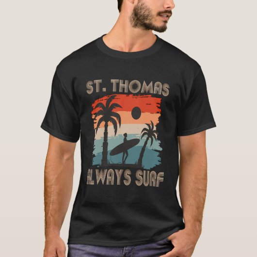 Retro Palm Tree Jungfrau Islands St Thomas Surfing T-Shirt (Vorderseite)