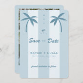 Retro Palm Tree Monogram Tropical Beach Wedding Save The Date (Vorne/Hinten)