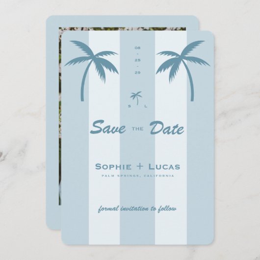 Retro Palm Tree Monogram Tropical Beach Wedding Save The Date (Vorne/Hinten)