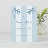 Retro Palm Tree Monogram Tropical Beach Wedding Save The Date (Stehend Vorderseite)