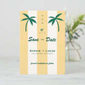 Retro Palm Tree Monogram Tropical Beach Wedding Save The Date (Stehend Vorderseite)