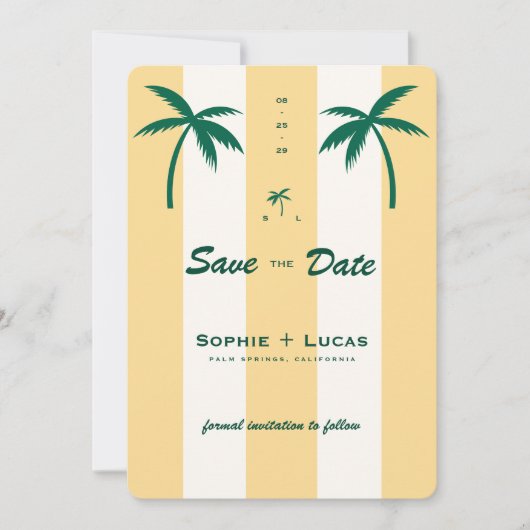 Retro Palm Tree Monogram Tropical Beach Wedding Save The Date (Vorderseite)