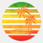 Retro Palm Tree Sunset Classic Round Sticker (Vorderseite)