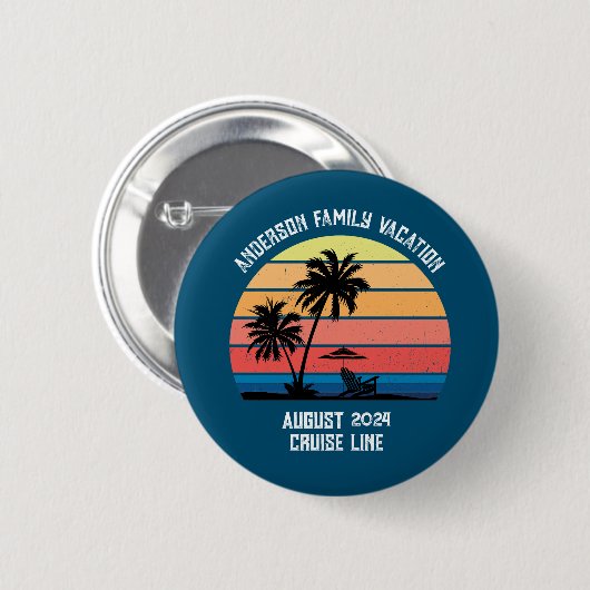 Retro Palm Tree Sunset Cruise Family Urlaub Button (Vorne & Hinten)